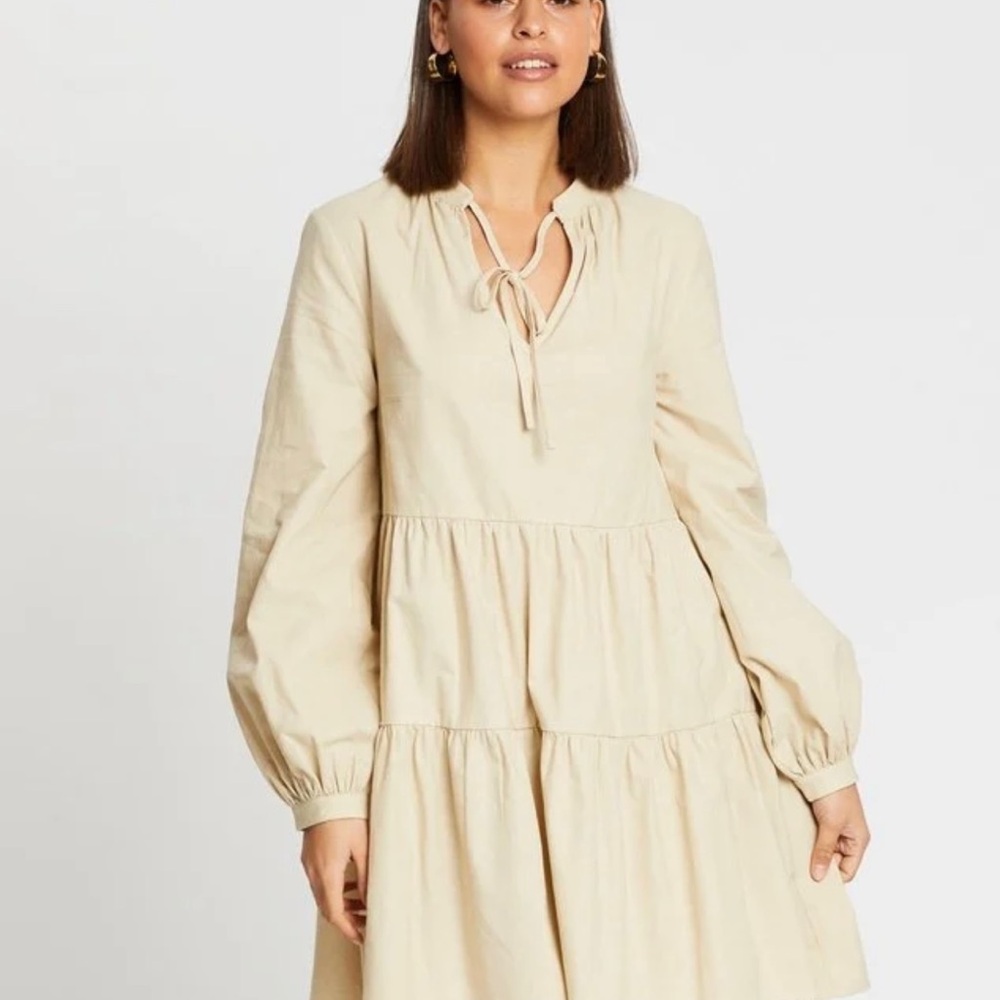 En Saison Beige Long-Sleeve Mini Dress
